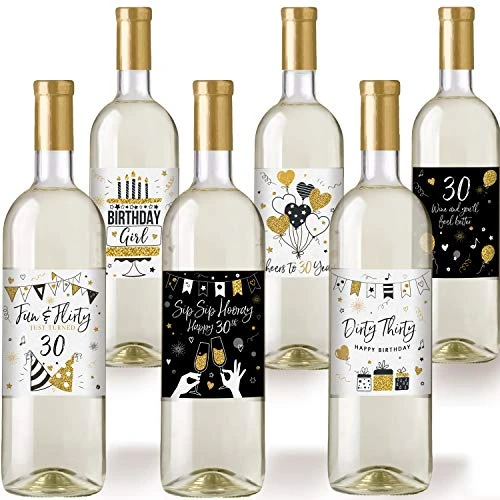 30th Birthday Wine Bottle Labels, Black And Gold, Set Of 6 - Image 3