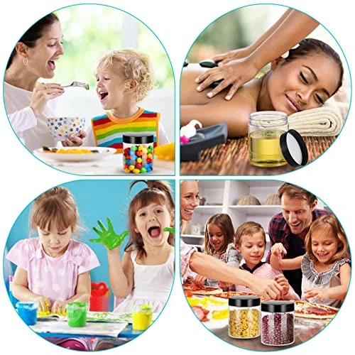 8OZ 32PCS Plastic Jars With Lids Empty Slime Cosmetics Containers Clear Gift Food Jars Round PET Cream Jars With Black Lids Pen Labels For Kitchen Storage Spices Dry Food Body Butter Slime Making - Image 6