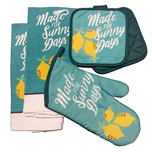 GENERIC Made For Sunny Days Ripe Lemon Kitchen Decor, Kitchen Linen Set, Oven Mitt, Pot Holder Potholders Hot Pads, Dish Towels, Burner Cover Set