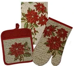 GinsonWare Christmas Design Tapestry Kitchen Linen Sets. (Set 3- Poinsettia)