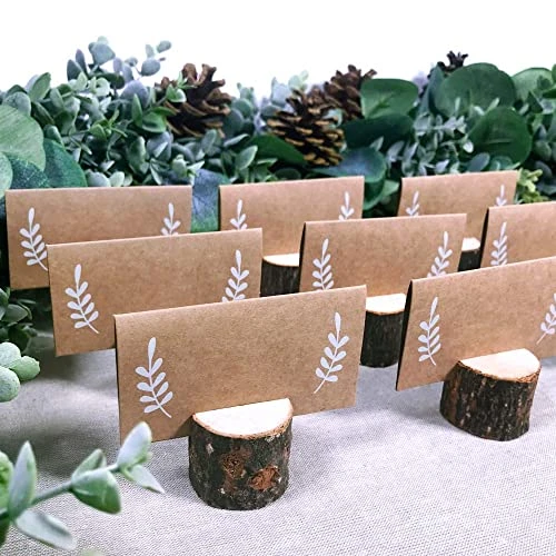 30 Pcs Rustic Wood Place Card Holders Circular Table Numbers Holder Stand Wooden Bark Memo Holder Card Photo Picture Note Clip Holders And Kraft Place Cards Bulk Wedding Party Table Number Sign - Image 2