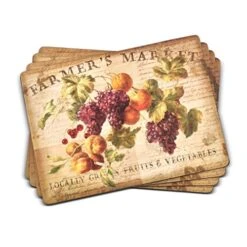 Pimpernel Abundant Fall Collection Placemats | Set Of 4 | Heat Resistant Mats | Cork-Backed Board | Hard Placemat Set For Dining Table | Measures 15.7” X 11.7”