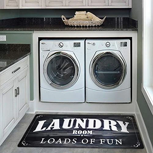 USTIDE Black White Laundry Room Rug Runner, Farmhouse Laundry Foam Mats For Washroom Bathroom Non Skid Laundry Mats, Kitchen Mat, 20x48, Loads Of Fun Decor - Image 2
