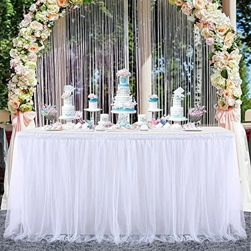 Pink Table Skirt Birthday Party Tulle Table Skirt Baby Shower Round And Rectangle Tutu Table Decoration Table Cloth For Girl Gender Reveal Wedding(L6(ft), H30in) - Image 8
