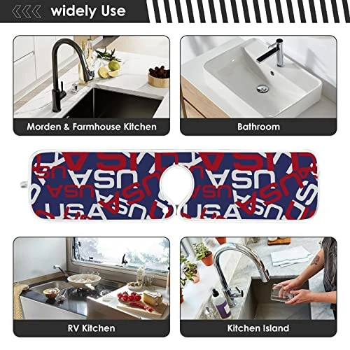 2 Pack Kitchen Faucet Mat Absorbent Washable Sink Splash Guard Faucet Drip Drying Mat Bar Countertop Water Catcher Mat Large 30x5 Inch, Usa Flag - Image 3