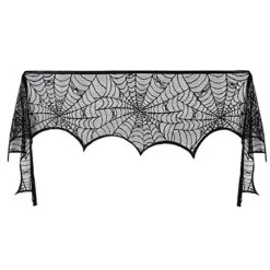 Pangda Halloween Cobweb Fireplace Scarf Mantle Scarf Spider Web Decorations Black Mantle Scarves Cover Lace Runner For Halloween Christmas Party Door Window Decoration, 18 X 96 Inch