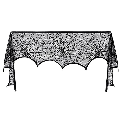 Pangda Halloween Cobweb Fireplace Scarf Mantle Scarf Spider Web Decorations Black Mantle Scarves Cover Lace Runner For Halloween Christmas Party Door Window Decoration, 18 X 96 Inch