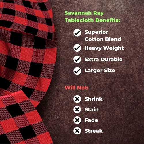 Ed And Black Plaid Tablecloth 60x84 Buffalo Check | Superior Fabric To 100% Cotton | Red & Black Buffalo Plaid Checkered Gingham Rectangle Farmhouse Table Cloth - Image 2