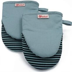 Mini Oven Mitts, Cook Mittens Yutat Silicone Oven Mitts With Quilted Liner Professionally Protect Your Hand During Baking Doing BBQ Or Carry Hot Pot Aqua Blue, 1 Pair