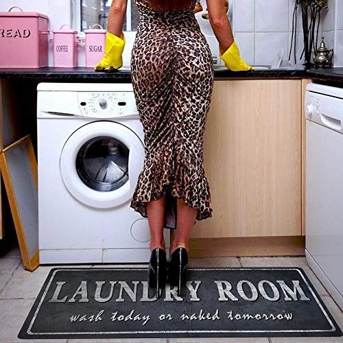 USTIDE Grey Laundry Room Rug, Vintage Laundry Room Mats Shabby Rug Laundry, Rubber Foamed Laundromats Cabinet/Washhouse/Kitchen Floor Mat, 20X48 - Image 4