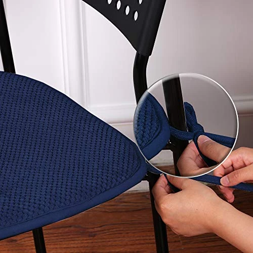 Premium Chair Cushions Memory Foam Chair Pads 4 Pack - 16x16 Inch Thick Soft Seat Cushion Pads Non Slip With SBR Backing And Straps - Durable Mats Pads For Lounge, Kitchen, Navy - Image 5