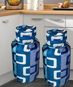 ® Set Of 2 Pc Polyester 3-Layered LPG Cylinder Cover (Blue, Size-26x21 Inches)