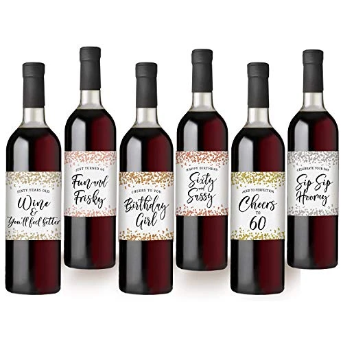 Printed Party 60th Birthday Wine Bottle Labels, Confetti, Set Of 6 - Image 4