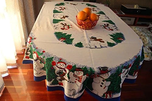 Cute Snowman Christmas Tablecloth Pine Tree Christmas Table Cloths 60''*84''-Oval - Image 5