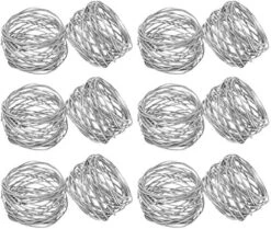 Handmade Round Mesh Napkin Rings Holder For Dinning Table Parties Everyday (Silver, 12)