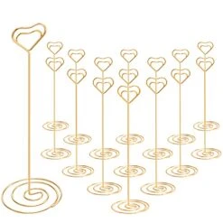 16pcs Place Card Holders, 8.75 Inches Tall Table Number Holders, Gold Picture Holder For Tables With Heart Shaped Clip For Wedding, Photos, Food Signs, Memo Notes, Restaurant, Birthday