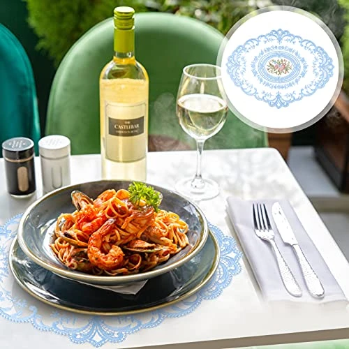 Lace Placemat Lace Doilies Table Runner Retro French Style Table Topper Coasters Blue Cup Mat Oval Dresser Scarf Doily For Wedding Birthday Dinner Party Home Decor 2Pcs - Image 2