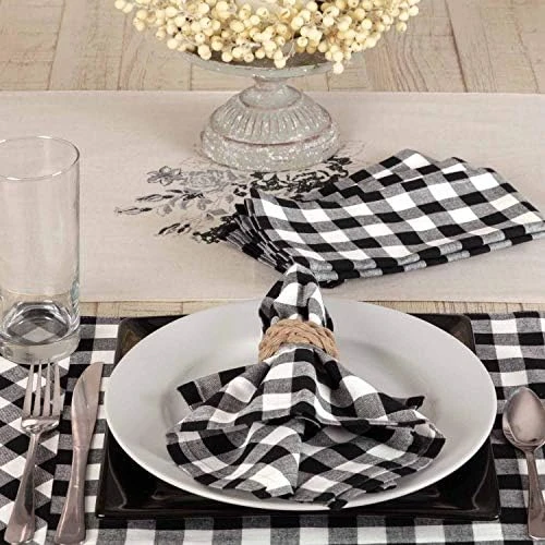 Vintage Check Black Placemats, Set Of 4, Modern Farmhouse Or Country Cottage Gingham Kitchen & Dining Cloth Mats - Image 7