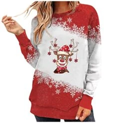 Pullover Sweatshirts For Women Cute Plus Size Christmas Print Long Sleeve Sweatshirts Crew Neck Pullover Top Streetwear
