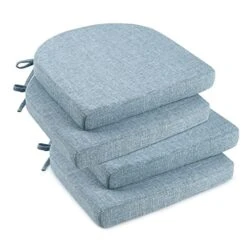 Indoor Chair Cushions For Dining Chairs, Soft And Comfortable Textured Memory Foam Kitchen Chair Pads With Ties And Non-Slip Backing, 16" X 16" X 2", Light Blue, 4 Pack