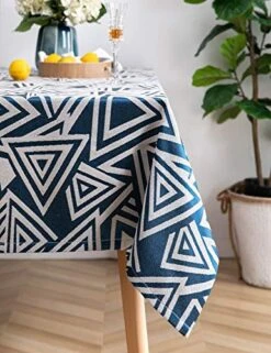 Tablecloth Cotton Polyester Blended Triangle Pattern Jacquard Design, Rectangle/Oblong Table Cover For Kitchen Dinning Tabletop Buffet Decoration(55 X 86 Inch, Navy Blue)…