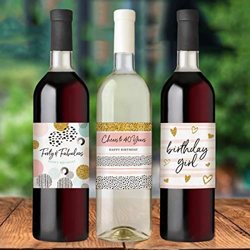 Printed Party 40th Birthday Wine Bottle Labels, Pink And Gold, Set Of 6 - Image 2
