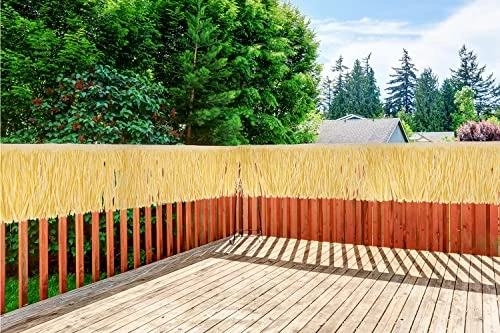 Ayfjovs Hawaiian Grass Table Skirt, 157 X 11.8 Inch Luau Grass Raffia Fringe Banner With 10 Pieces Hook Loop Strips With Adhesive for Luau Party Decorations, Tiki Bar, Beach Decorations