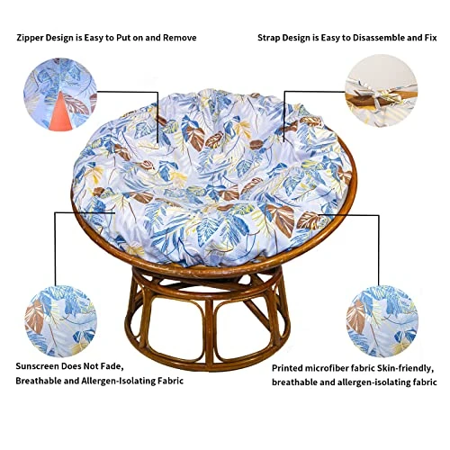 Papasan Cushion Cover, Skin-Friendly-Soft Printed Microfiber Fabric, Machine Washable Zippered Papasan Chair Cushion Slipcover Only (Brown Leaves, 50 In) - Image 3