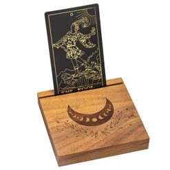 Moon Phase Tarot Card Stand, Wiccan Wooden Oracle Card Display, Divination Meditation Decor Witchy Accessories Holder For Mini Altar Shrine Photo Witchcraft Gifts Pagan Supplies