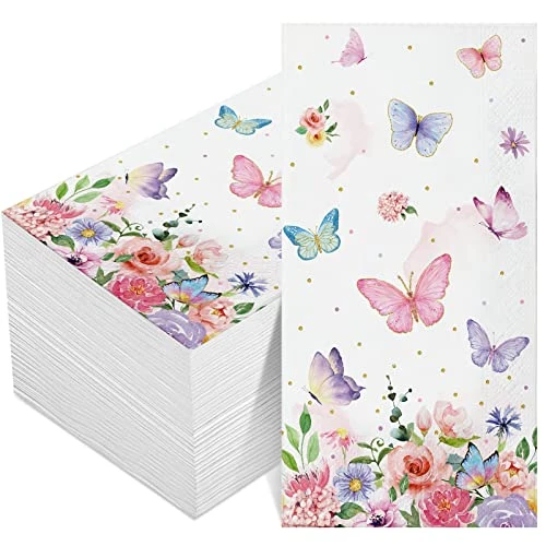100 Pieces Butterfly Napkins Pink Butterfly Party Paper Guest Towels Disposable Colorful Garden Spring Summer Flower And Butterflies Hand Towels For Wedding Birthday Holiday Decorative Party Supplies