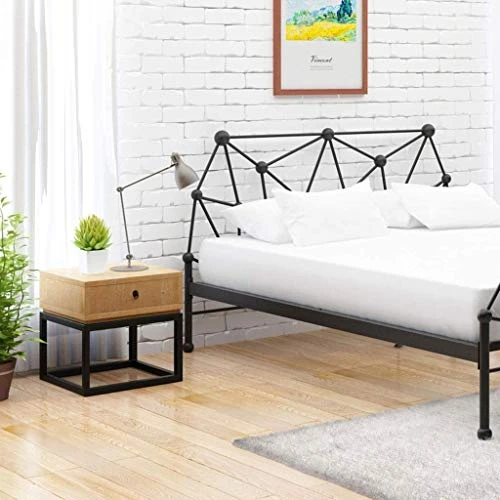 Solid Wood Bedside Table With Iron Design, Small Sofa Table With Antique Corner, Square Bedside Table, Simple Living Room, Coffee Table With Elegant Drawer - Image 2