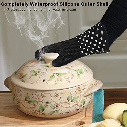 Silicone Oven Mitts, Extra Long Kitchen Oven Gloves, Professional Heat Resistant Baking Gloves, 1 Pair, Black - Image 5