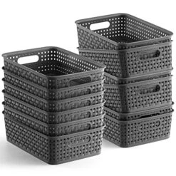 [ 12 Pack ] Plastic Storage Baskets - Small Pantry Organization And Storage Bins - Household Organizers For Laundry Room, Bathrooms, Bedrooms, Kitchens, Cabinets, Countertops, Under Sink Or On Shelves