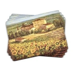 Tuscany Collection Placemats | Set Of 4 | Heat Resistant Mats | Cork-Backed Board | Hard Placemat Set For Dining Table | Measures 15.7” X 11.7”