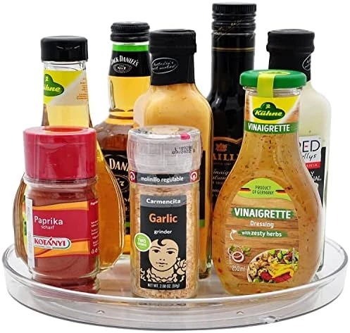 Lazy Susan Turntable Food Storage Container For Cabinets, Pantry, Refrigerator, Countertops, BPA Free - Spinning Organ-izer Rack For Spices, Condiments, Baking Supplies - 9" Round,Clear - Image 6