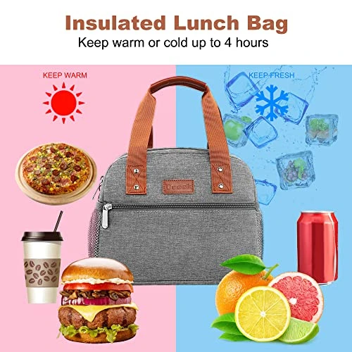 Lunch Bag For Women Freezable Lunch Tote Bag Organizer Reusable Cooler Lunch Box For Adult Outdoor Work,School And Picnic Insulated Lunch Bag With Pocket (Gray) - Image 4