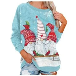 Womens 2022 Fall Fashion Tops Cute Long Sleeve Plus Size Sweatshirts Loose Tops Christmas Print Pullover Top Streetwear