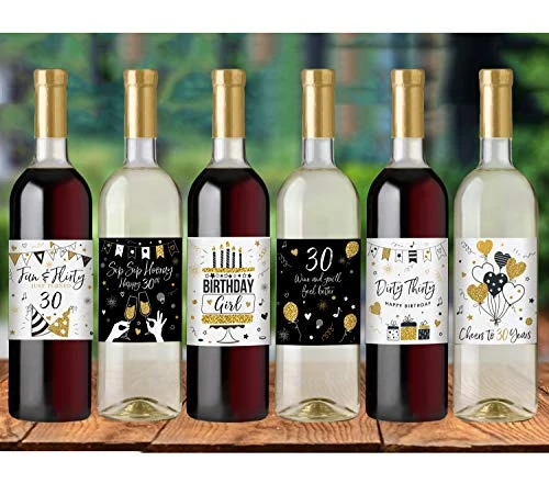 30th Birthday Wine Bottle Labels, Black And Gold, Set Of 6 - Image 4
