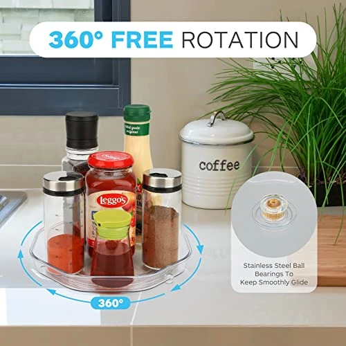 Lazy Susan Organizer For Cabinet, Lazy Susan Turntable For Cabinet, 2 Pack Lazy Susan For Table, Turntable Organizer, Lazy Susan For Refrigerator, Clear Lazy Susan Organizer, 9.1 Inches - Image 3