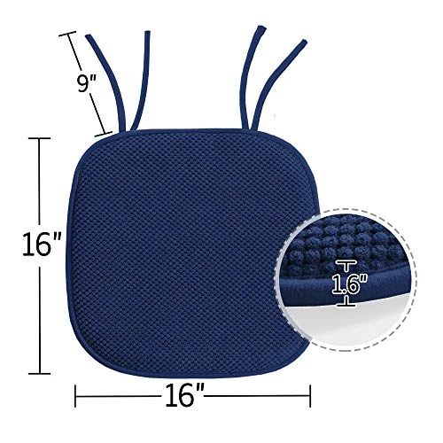 Premium Chair Cushions Memory Foam Chair Pads 4 Pack - 16x16 Inch Thick Soft Seat Cushion Pads Non Slip With SBR Backing And Straps - Durable Mats Pads For Lounge, Kitchen, Navy - Image 6