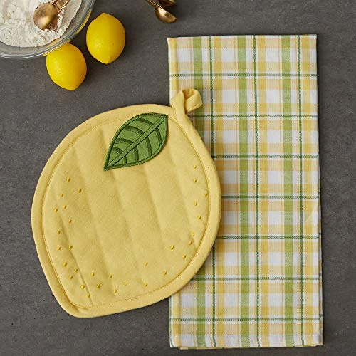 Gift Set Collection Kitchen Set, Potholder & Dishtowel Set, Lemon Plaid, 2 Piece - Image 4
