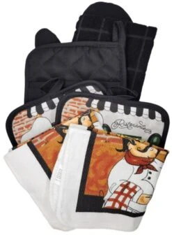 GENERIC Fat Chef Kitchen Bundle Set Of 1 Black Mitt, 1 Black Towel, 1 Black Rubber Back Mitt, 2 Fat Chef Pot Holders, And 2 Fat Chef Dish Cloths (Bundle Of 7)