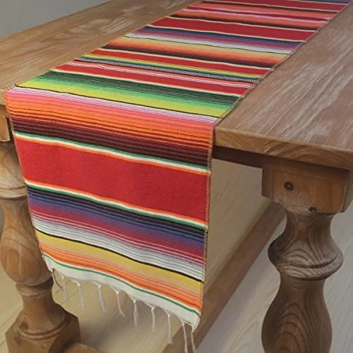 Mexican Serape Table Runner For Mexican Theme Party, Cinco De Mayo Fiesta Party, Day Of Death Decorations, Falsa Classic Striped Fringe Pattern Cotton Blanket, Purple,14x84 Inches - Image 10