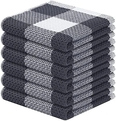 100% Cotton Waffle Weave Check Plaid Kitchen Towels, 13 X 28 Inches, Super Soft And Absorbent Dish Towels For Drying Dishes, 4-Pack, White & Black - Image 13