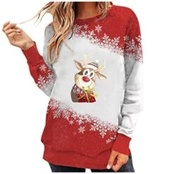 Womens 2022 Fall Fashion Tops Fall Plus Size Sweatshirts Long Sleeve Christmas Print Crew Neck Pullover Top Fall Clothes