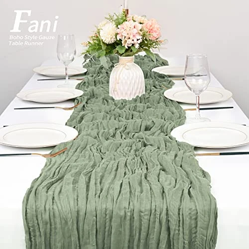 6 Pack Sage Green Cheesecloth Table Runner 13Ft Boho Gauze Table Runner Cheese Cloth Long Rustic Sheer Table Runner For Wedding Bridal Baby Shower Birthday Party Cake Table Arbor Decorations - Image 4