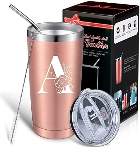 Personalized Initial Mug Tumbler 20oz, Monogrammed Travel Mug With Gift Box For Wedding Birthday Graduation Party, Birthday Christmas Gifts For Women Mom Sisters Teacher Coworker (C) - Image 7