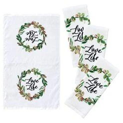 Kitchen Designers Set Of 4 Soft Cotton Dish Towels, 15 In X 25 In, Love Life