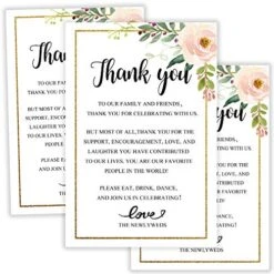 Floral Wedding Thank You Place Setting Cards, Wedding Favors For Guests, Print To Add To Your Table Centerpieces And Wedding Decorations, Wedding Table Decorations, 4 X 6 Inch, Pack Of 50