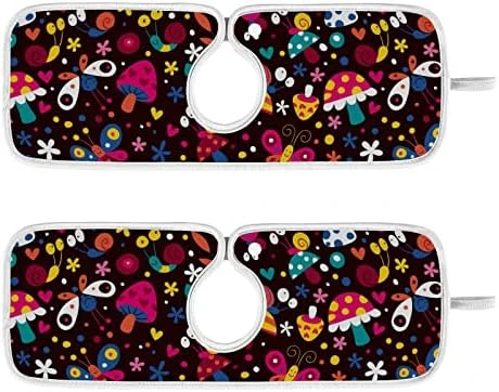 2 Pack Kitchen Faucet Mat Absorbent Washable Sink Splash Guard Faucet Drip Drying Mat Bar Countertop Water Catcher Mat Large 30x5 Inch Flowers Butterflies Mushroom Snails Pattern Kids - Image 6